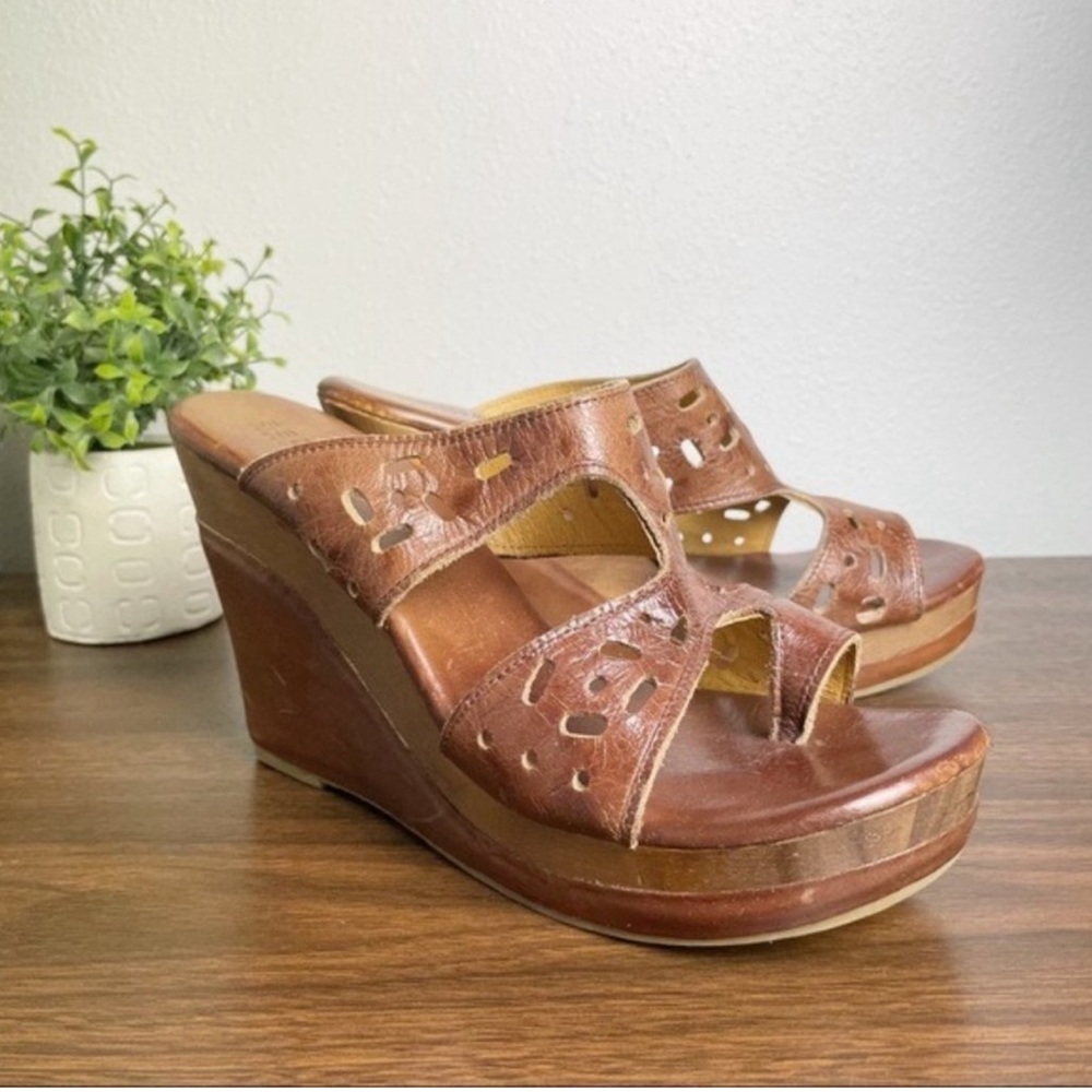 Bed stu cobbler series leather wood wedge sandals boho southwestern classic 10